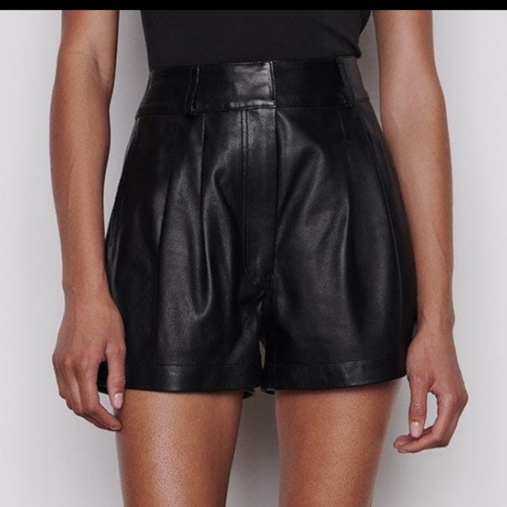 Frame Denim High Waist Black Leather Shorts